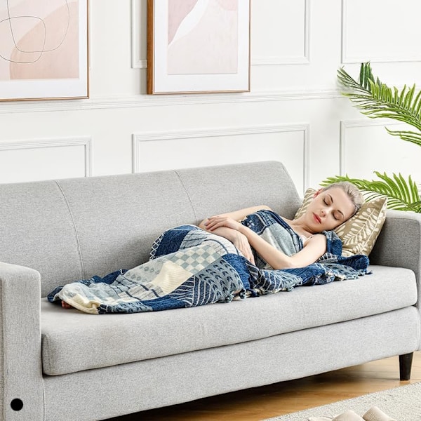 150x190cm Bohemisk Tribal Pläd, Vändbar Färgglad Röd Blå Boho Hippie Chenille Jacquard Tyg Plädöverdrag