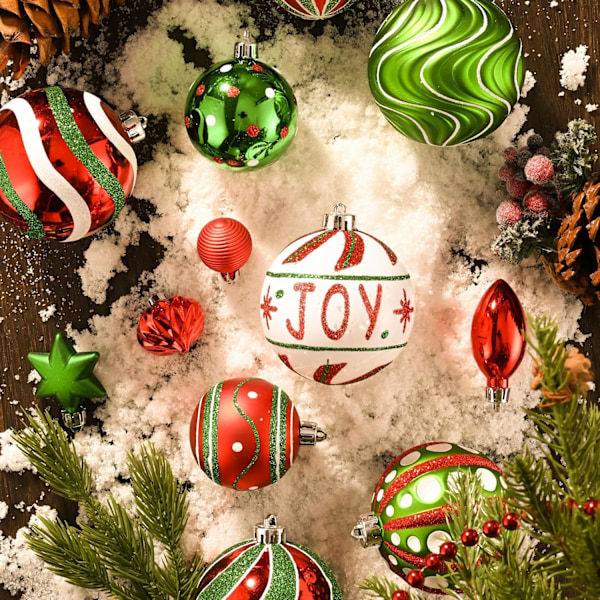 Julgranspynt Set, 16st Röd Grön Vit Osplitterliga Julgransdekorationer Klotpynt Bulk, 3.15 Tum Han