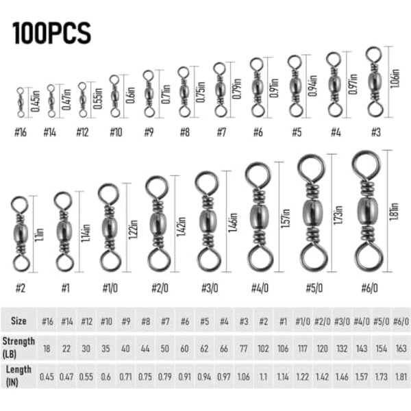 37mm 100-pak Fiskespind, Højstyrke Rustfrit Stål Solid Ring Messing Spind Rullende Fiskespind Tac
