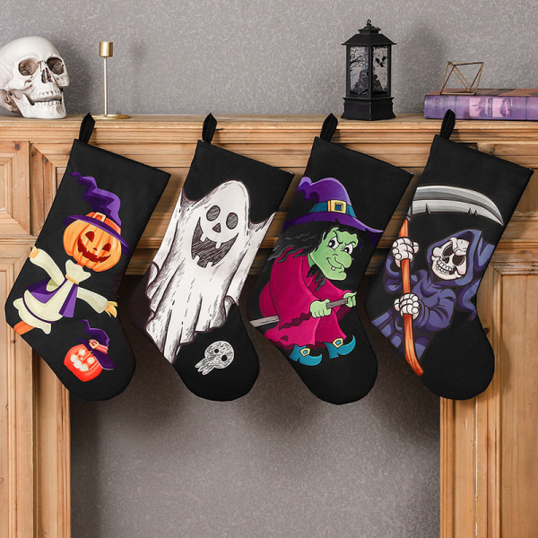 4 stykker Halloween dekorative sokker Ghost Day kranie spøgelse