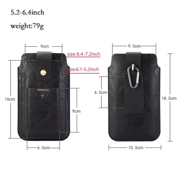 Case för mobiltelefon, läderbältesväska för män för telefon svart, 6,9" liten hållare för män Be