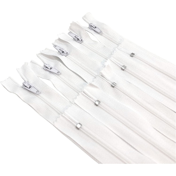 Paket med stängda nylonblixtlås, blixtlås för att sy på kläder, blixtlås för sömnad, (20 cm, vit)