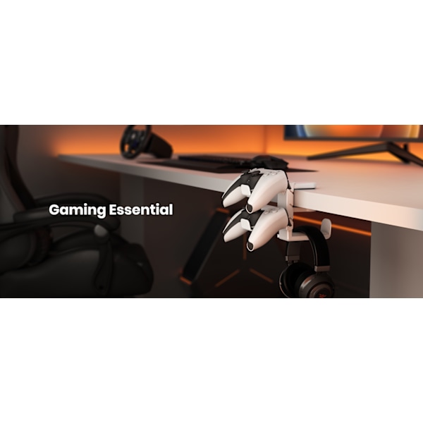 3-i-1 PC Gaming Headset & Controller Holder - EURPMASK Høretelefonstativ med Justerbar Klemme & 2 Controller Holder & Ro