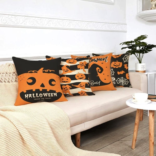 4 kappaletta Halloween-kurpitsa-aaveen tyynynpäälliset, kodinsisustus, 18\" x 18\" sohvatyynynpäällinen, Hallow