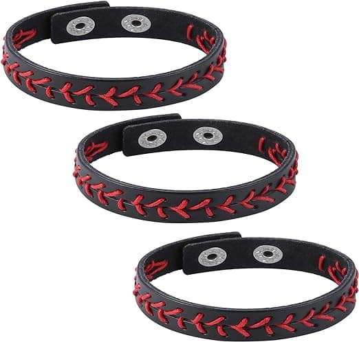3 Äkta Läder Baseboll Armband av Idrottare Bangle Manschett Wris