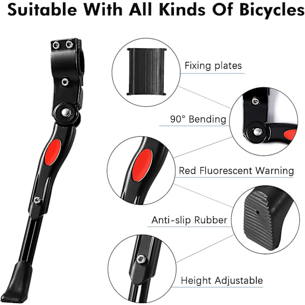 (Sort) Justerbar Aluminium Legering Cykel Støttefod, Højde med Non-S