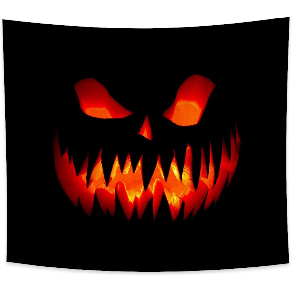 Halloween-aiheinen seinävaate, Spooky Lantern Pumpkin Wall Tapestry Goth Fire Ghost Face Dark Horror Scen