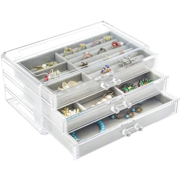 Acrylic Jewelry Organizer Makeup Cosmetic Storage Organizer box Clear Jewelry Case with 3 Drawers Adjustable Jewelry Box