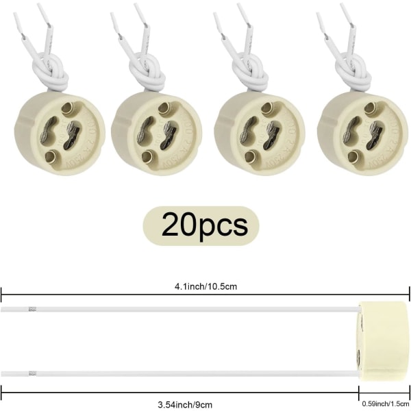 20 kpl GU10-lampunkanta GU10-kanta keraaminen kanta 2A 250V