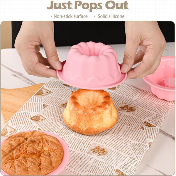 6 kpl Silikoninen Pound Cake Vuoka, Kakkuvuoka, 4 tuuman Pieni Putkimainen Kakkuvuoka, Tarttumaton Pyöreä Kakkuvuoka Reiällä Kakulle, Cupc