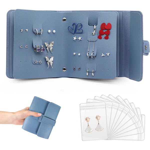 Ørering Opbevaringsarrangør, Blå PU Læder Ørering Bog med Ørering Organizer Tasker, Porta