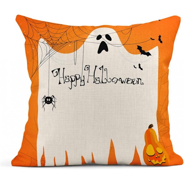 Sæt med 4 18x18 tommer spøgelsesgræskar øjenæble tre hængende edderkopper glad halloween sky orange dekoration L
