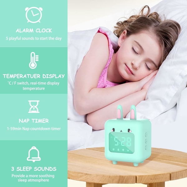 Lysende barnevekkerklokke kanin, LED digital vekkerklokke nattlys for jenter gutter dag natt