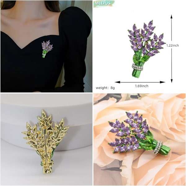 3×4×1cm Laventelikukkainen rintaneula kristalliriipus tulppaani rintaneula tyylikkäät asusteet korut naiset rintaneulat ja nastat muotia