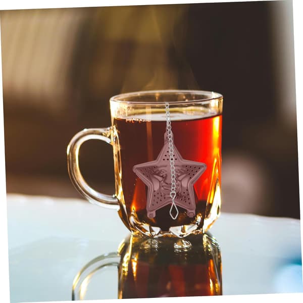 3 stk. stjerneformet te-infuser i rustfritt stål med kjede, finmasket tesil, multifunksjonell