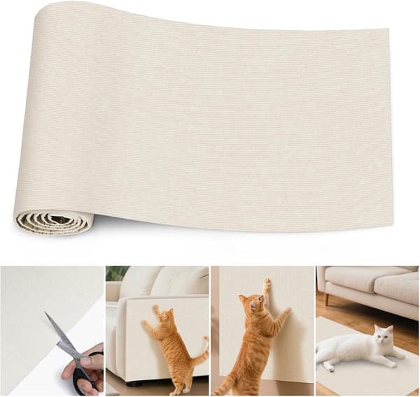 Selvklebende katteskrapematte, anti-ripe katte-sofaprotektor, DIY vegg- og sofaskrapestolpe (Off-White 200CM)