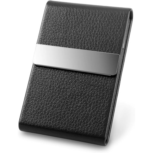 Musta, ohut, metallinen ammattikäyttöön tarkoitettu käyntikorttikotelo magneetilla