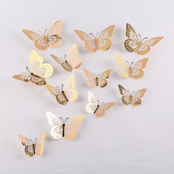 36 3D metal hule sommerfugle-klistermærker, indretning til baby/pigeværelse