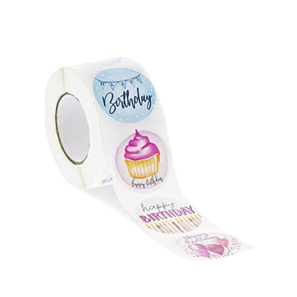 Akvarell Happy Birthday Stickers Roll (500 bitar, 1,5 tum)