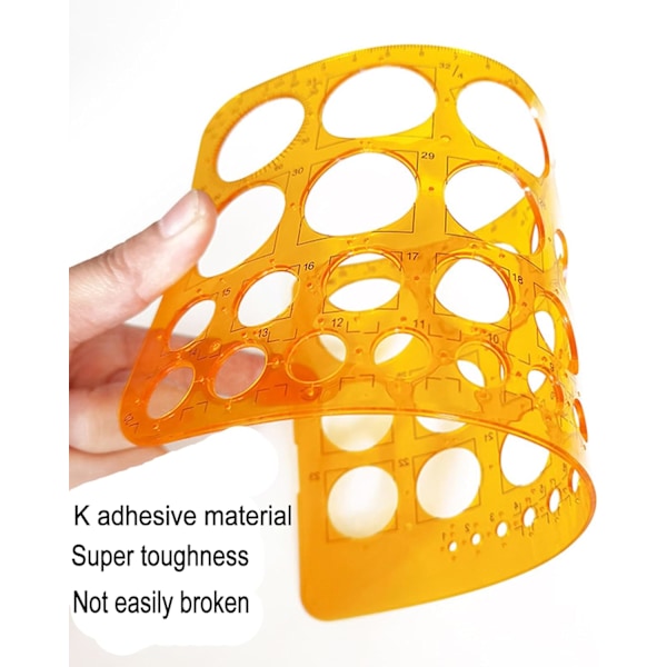 Sirkelmal i plast med 36 sirkler, sirkelformet linjal for tegning, måling og design, stålnett for tegning (oransje)