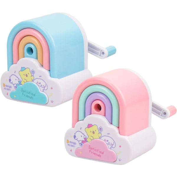2 st Söta Pennvässare, Kawaii Pennvässare Liten Handhållen Tecknad Pennvässare, Rolig Manuell Regnbågs Pennvässare för Hem Skola Kontor