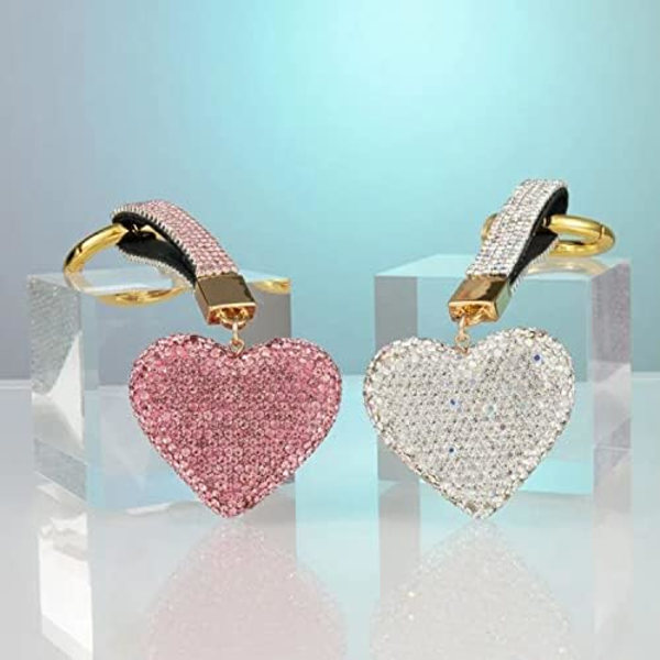 (130×40×10) Nøgleringe Hjerteformet Glitter Krystal Nøgleringe Lædertaske Bling Krystal Nøglering Charm Til Kvinder