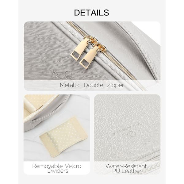 1 stk. rejse makeup toilettaske opbevaringspose med justerbare skillevægge til opbevaring af kosmetik Mak Gray