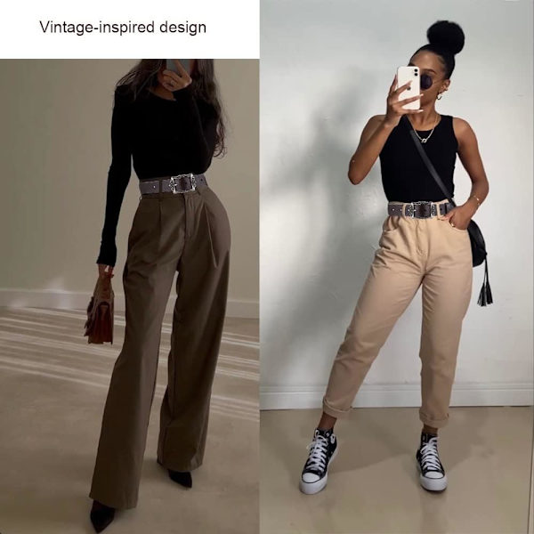Damebælte Klassisk Kvinders Vintage Spænde Bælte - Læder Justerbart Stilfuldt Bælte til Bukser og Jeans