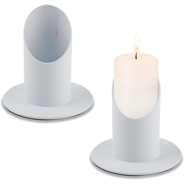Sæt med 2 hvide holder lysestager - Lre Co. Metal lys til 4 cm julelys, religiøs dåse