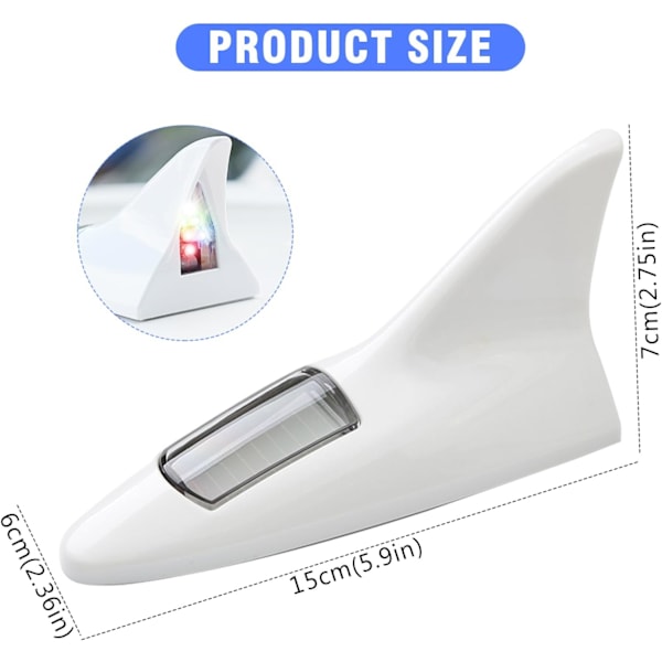 (hvid) Universal multifunktionel bil hajfin LED sol advarselslys ikke antenne anti ta