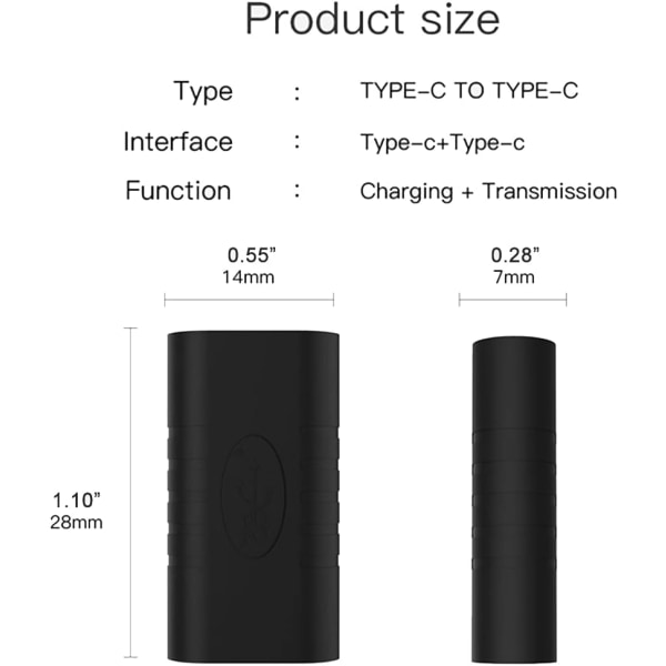 2 kpl USB C -liitintä, naaras-naaraskytkin, USB-C USB 3.1 -jatkoliitin tablettia varten, C