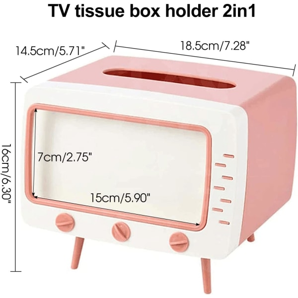 Pink Tissue Box Cover (7,28*5,70*6,29 tommer) Retro TV Telefon Ho