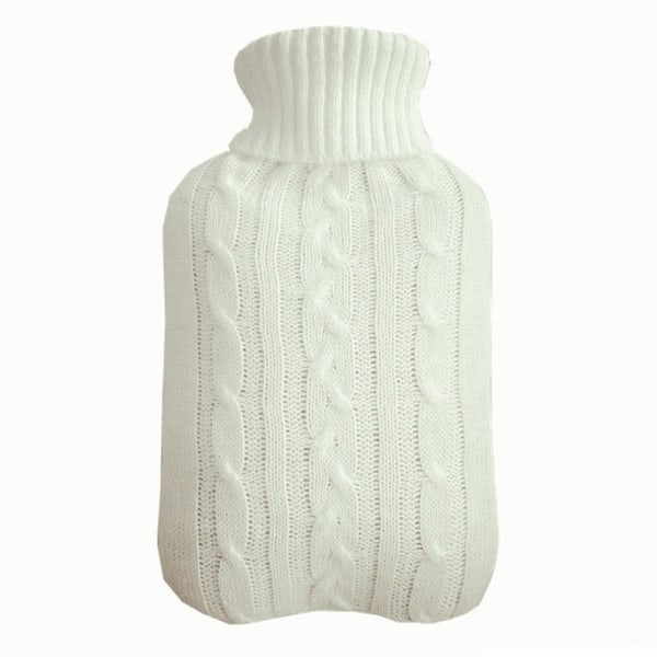 Hvit strikket isolasjonsdeksel for varmtvannsflaske - Kun trekk