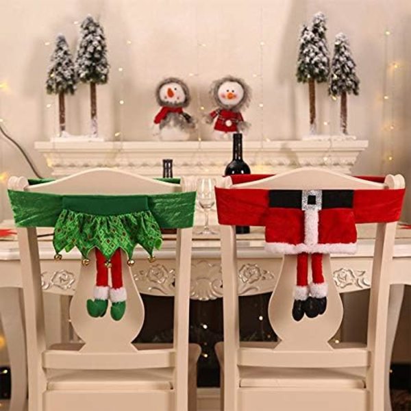 2 st julstolsryggar Santa Claus Elf Stolsöverdrag Julmiddagsdekorering för Hem Nyårsfesttillbehör