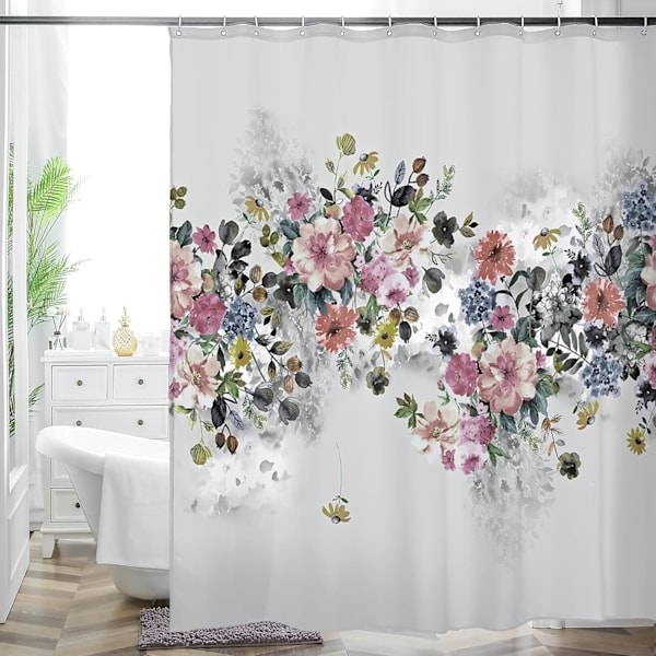 Tjock och hållbar duschdraperi i polyesterblandning, färgglad bohemisk boho blommig print, vacker och ljus