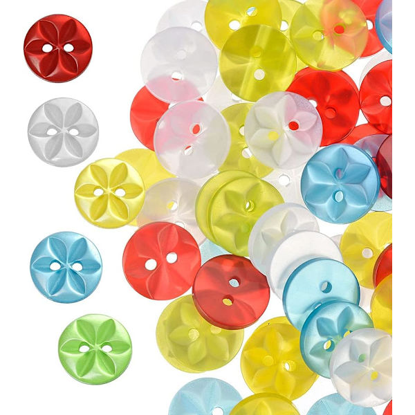 (14 mm, 5 farger) 100 stykker fargerike knapper Håndverk Runde knapper for barn, 2 hull Baby Resin knapp