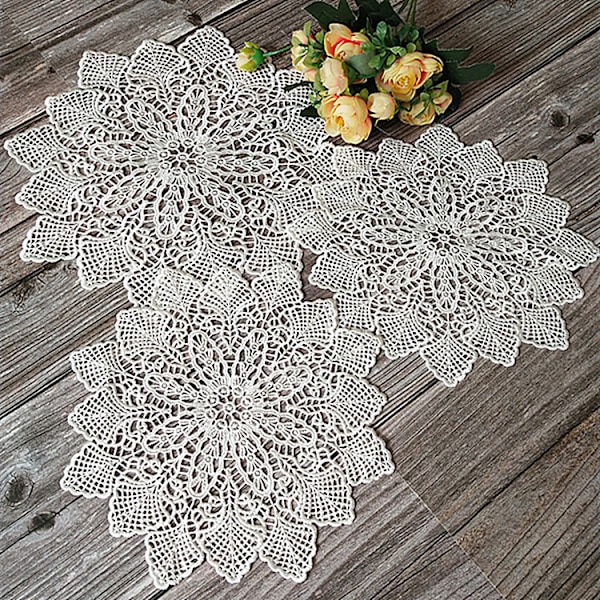 Ny Hvid Rund Blondedug Broderi Bordplads Pad Juledug