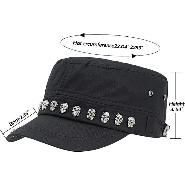 Unisex Skull/Skeleton Studded Punk-Army-Cap Cool Flat Cap