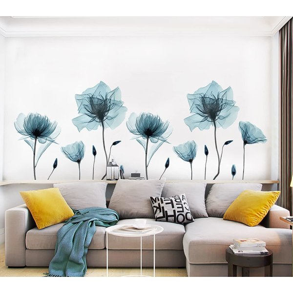 Blue Flower Wall Stickers Peel and Stick Wall Decals Removab