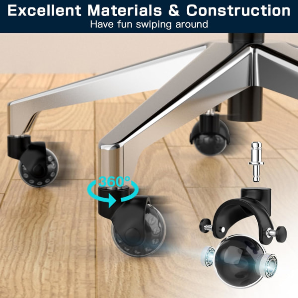 4 Pak Kontorstol Erstatningshjul - Stille og Jevn Glidning - 2 Tommers Heavy Duty Rullende