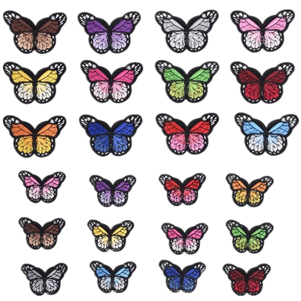 24 stk Butterfly Iron-On Patches, Butterfly Brodery Applique, DIY