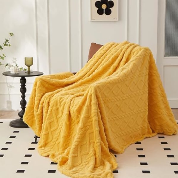 Fleece-tæppe, Hyggeligt Sengtæppe, Varmt Flannelsofatæppe til Alle Sæsoner (Gul, 100 * 150CM)
