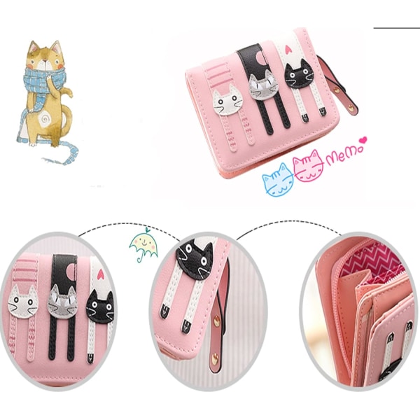 Söt miniplånbok, myntväska för tecknad kattflicka, myntväska i läder med dragkedja, söta presenter till flickor (
