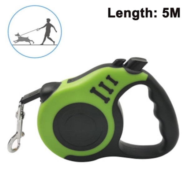 Retractable dog leash for walks with anti-slip handle, green