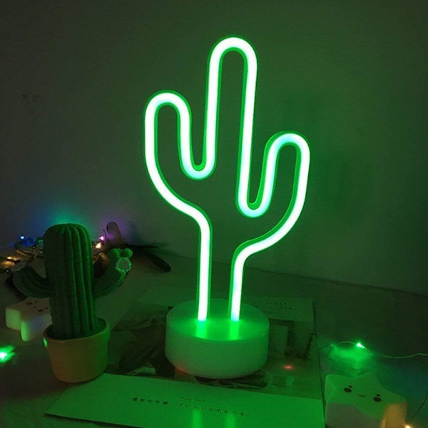Kaktus LED-lys Neon skiltlys med base Nattlys