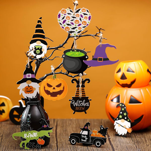 30 stk Halloween Træhængende Pynt Halloween Trædekorationer Halloween Træudskæringer med Reb Hængende Halloween