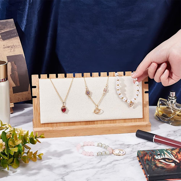 Bambus Halsband Display Stativ, Bordskiva Smycken Display Stativ Bricka Display Stativ med Antik L-Form
