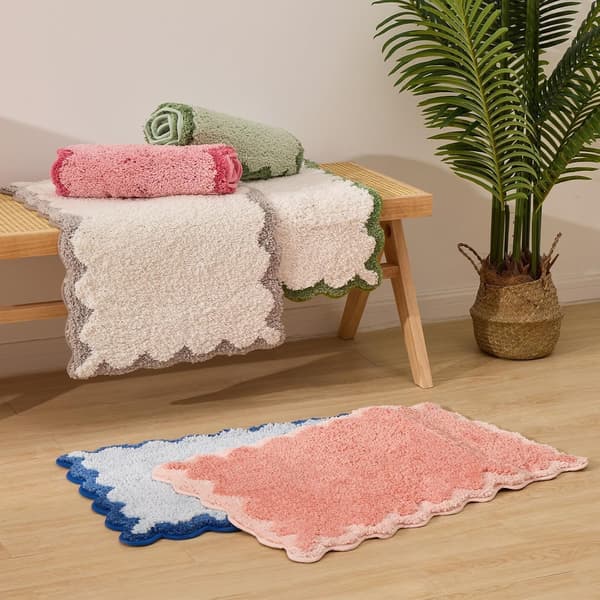 Kammuslingformede Pink Badeværelsestæpper Skridsikre Vaskbare, Hurtigtørrende Absorberende Bløde Plys Mikrofiber Bademåtter, Badeværelsestæpper til Badeværelsesgulv Tæppe til Vask Seng