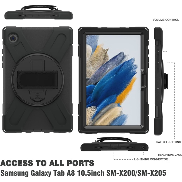 Case för Samsung Galaxy Tab A8 10,5'' 2022 (SM-X200/X205/X207), slitstarkt och robust case med