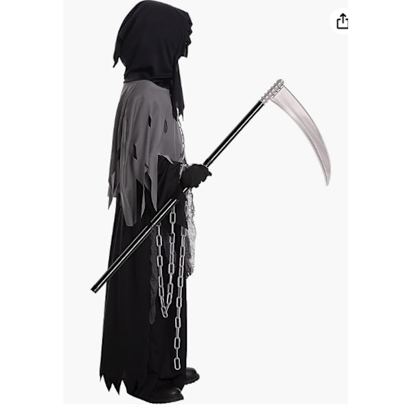 1 set svart barndräkt med skördemannen, röda ögon lysande fantom Halloween-dräkt, L